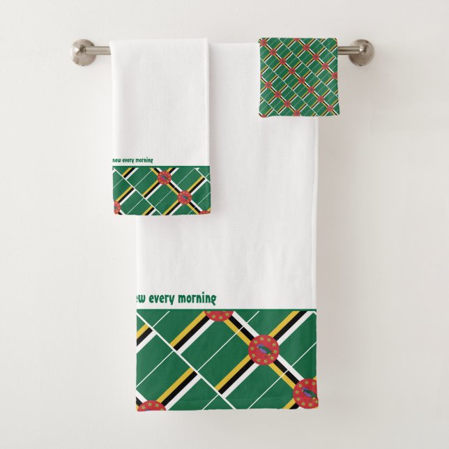 DOMINICA FLAG Personalized Scripture WHITE Bath Towel Set (Insitu)