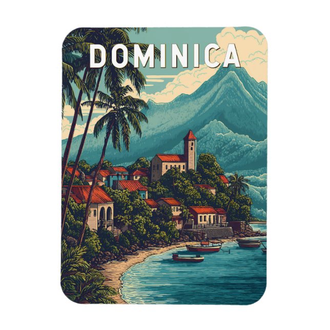 Dominica Illustration Travel Art Vintage Magnet (Vertical)