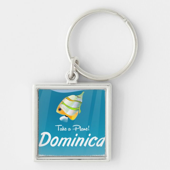 Dominica retro travel poster. keychain (Front)