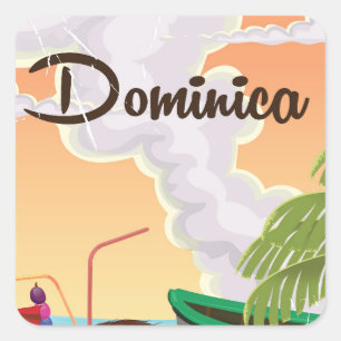 Dominica retro travel poster. square sticker