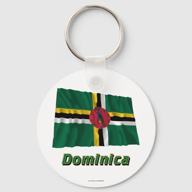 Dominica Waving Flag with Name Keychain (Front)