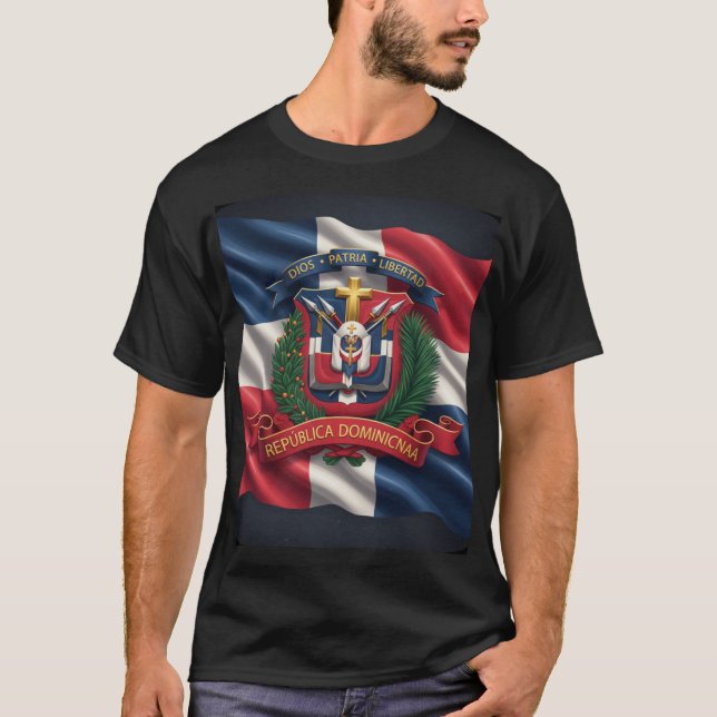 Dominican Flag and Shield T-shirt (Front)