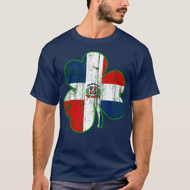 Dominican Flag Irish Shamrock  St Patricks Day T-Shirt (Front)