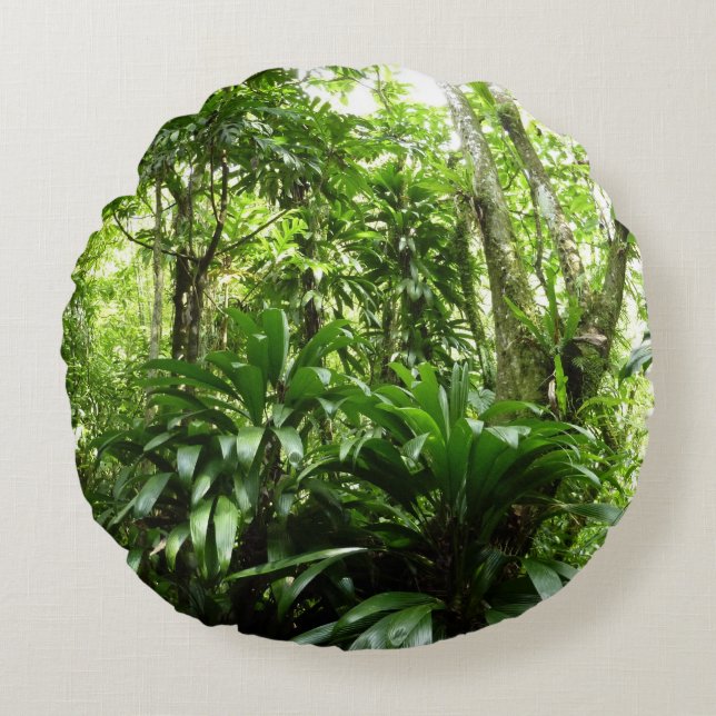 Dominican Rain Forest I Tropical Green Nature Round Pillow (Front)