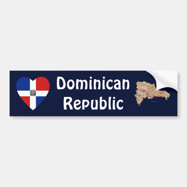 Dominican Rep. Flag Heart + Map Bumper Sticker (Front)