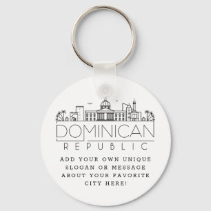 Dominican Rep Stylized Skyline   Custom Slogan Keychain