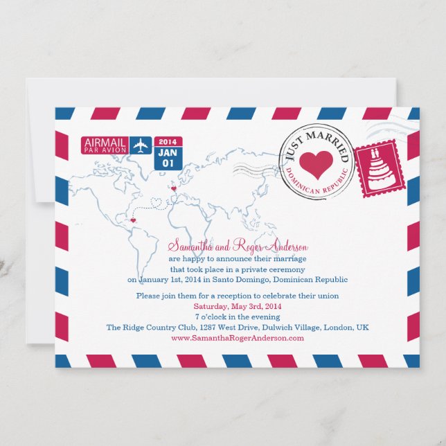 Dominican Republic Airmail Post Wedding Invitation (Front)