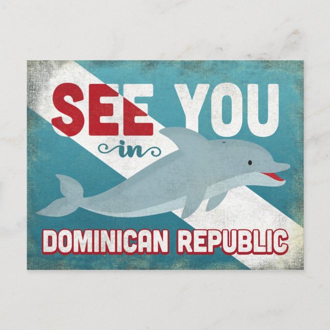 Dominican Republic Dolphin - Retro Vintage Travel Postcard (Front)