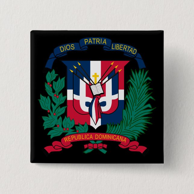 dominican republic emblem 2 inch square button (Front)
