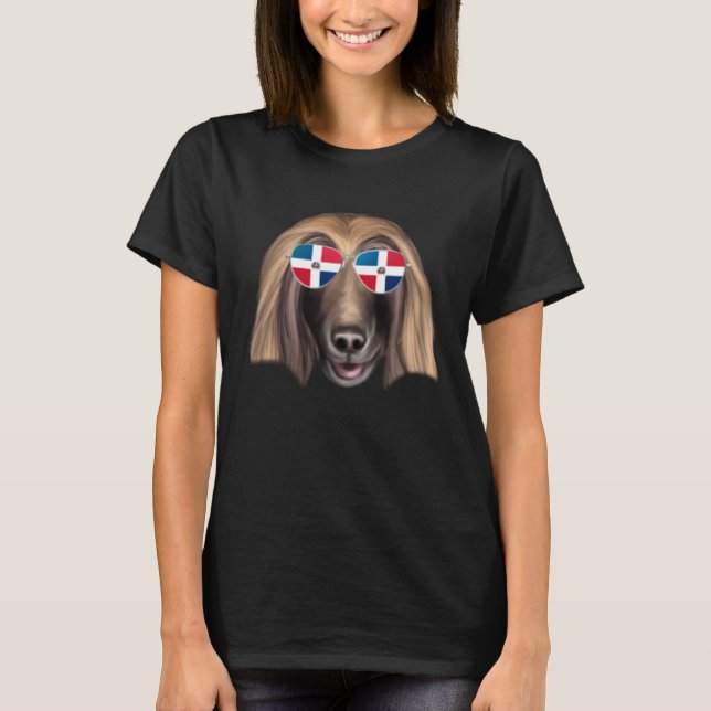 Dominican Republic Flag Afghan Hound Dog Pocket T-Shirt (Front)