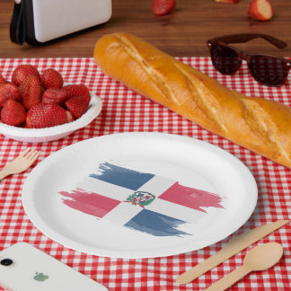 Dominican Republic flag brush stroke, national fla Paper Plate