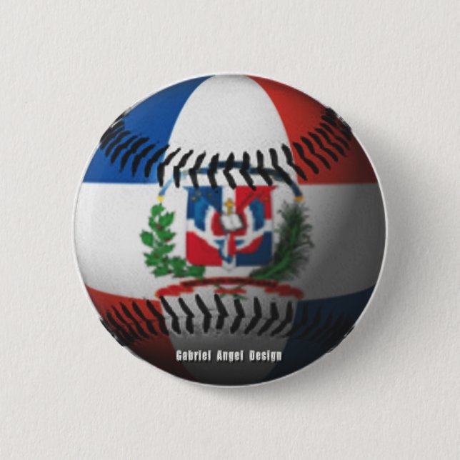 Dominican Republic Flag Covered Baseball 2 Inch Round Button (Front)