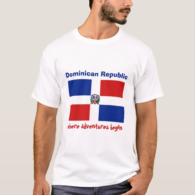 Dominican Republic Flag + Map + Text T-Shirt (Front)