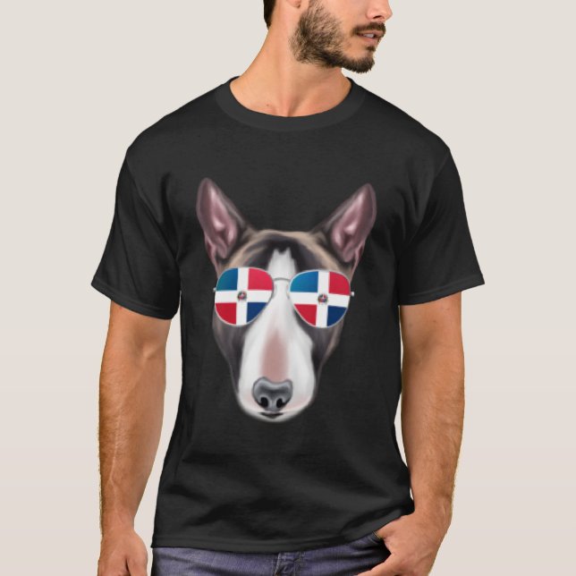 Dominican Republic Flag Miniature Bull Terrier Dog T-Shirt (Front)