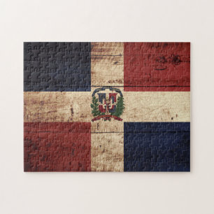 Dominican Republic Flag on Old Wood Grain Jigsaw Puzzle