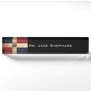 Dominican Republic Flag on Old Wood Grain Nameplate