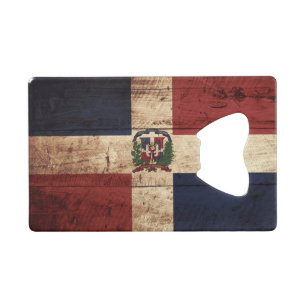 Dominican Republic Flag on Old Wood Grain Wallet Bottle Opener