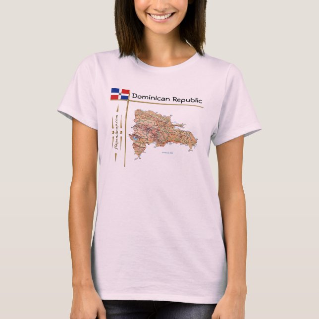 Dominican Republic Map + Flag + Title T-Shirt (Front)