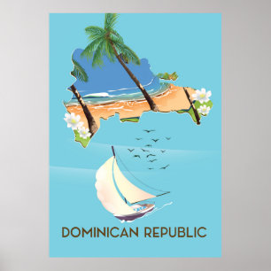 Dominican Republic map Yacht travel poster