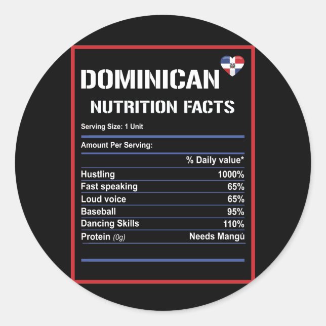 Dominican Republic Nutrition Facts Classic Round Sticker (Front)