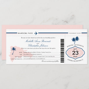 Dominican Republic Palm Tree Wedding Boarding Pass Invitation