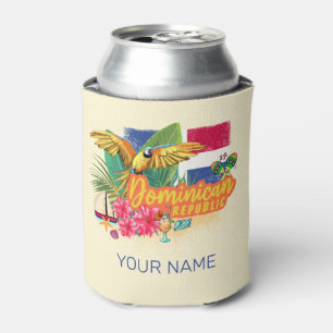 Dominican Republic Retro Caribbean Island Parrot Can Cooler