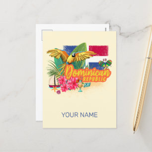 Dominican Republic Retro Caribbean Island Parrot Holiday Postcard