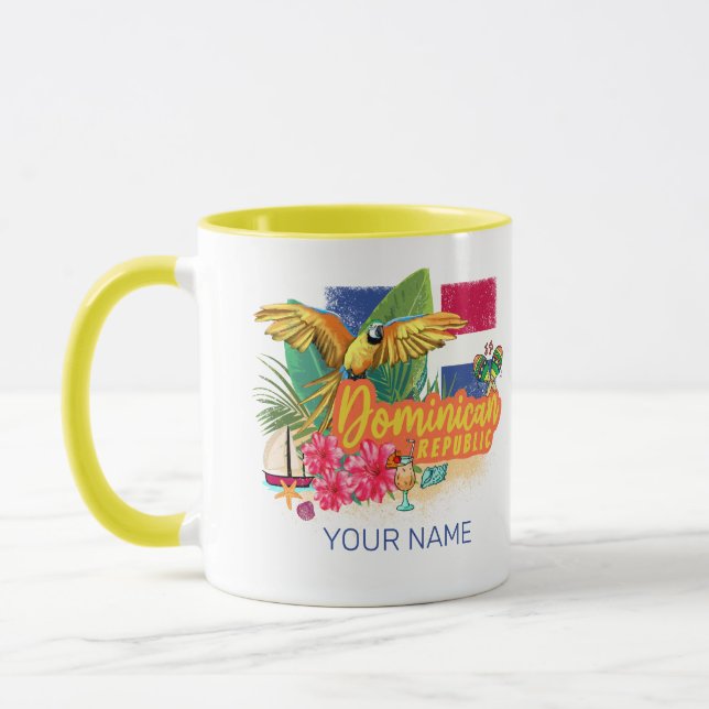 Dominican Republic Retro Caribbean Island Parrot Mug (Left)