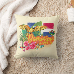 Dominican Republic Retro Caribbean Island Parrot Throw Pillow
