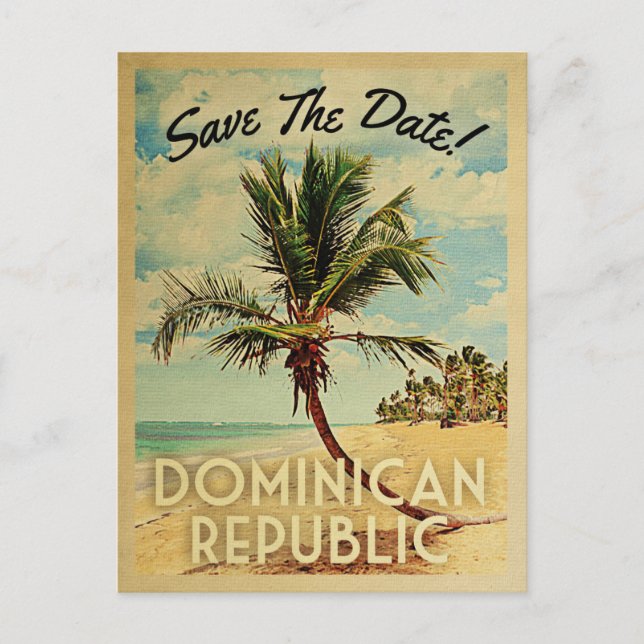 Dominican Republic Save The Date Beach Palm Tree Announcement Postcard (Front)
