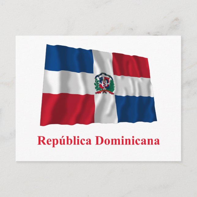 Dominican Republic Waving Flag w/ Name in Spanish Postcard (Front)