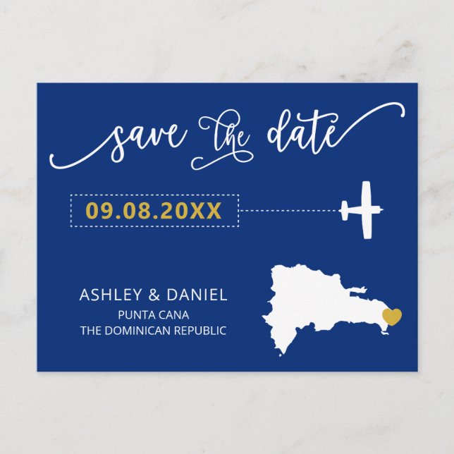 Dominican Republic Wedding Save the Date Map Postcard (Front)