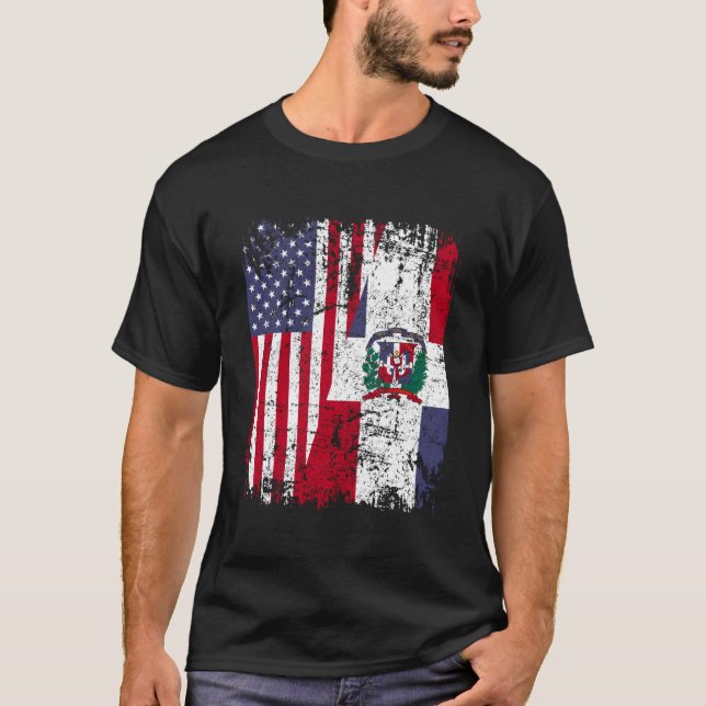 Dominican Roots Half American Flag Dominican Flag T-Shirt (Front)