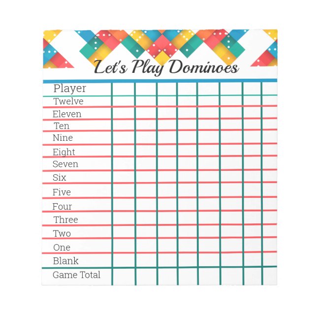 Domino Game Score Pad, Up to Eight Players Notepad (Front)