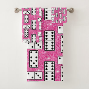 Domino Pieces Dominoes Board Game Pink Glitter Bath Towel Set