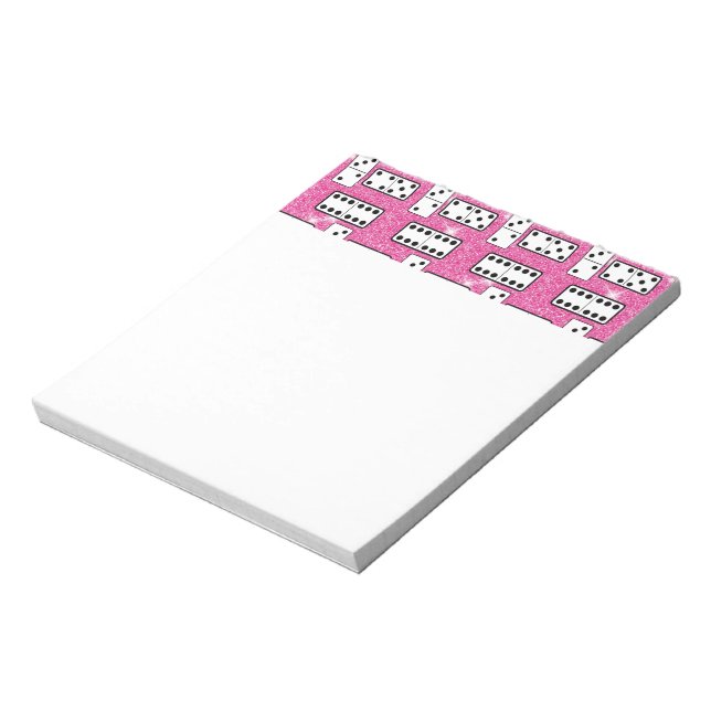Domino Pieces Dominoes Board Game Pink Glitter Notepad (Rotated)