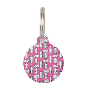 Domino Pieces Dominoes Board Game Pink Glitter Pet Tag
