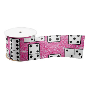 Domino Pieces Dominoes Board Game Pink Glitter Satin Ribbon