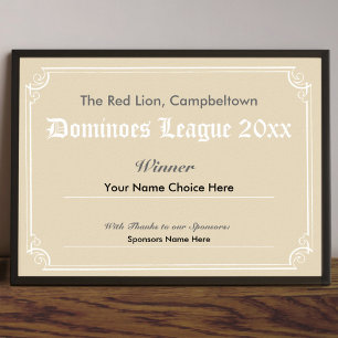 Dominoes Competition Winner's Certificate Poster