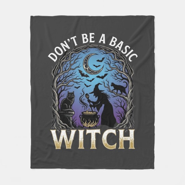 Don Be Basic Witch Halloween Cauldron Black Cats Fleece Blanket (Front)