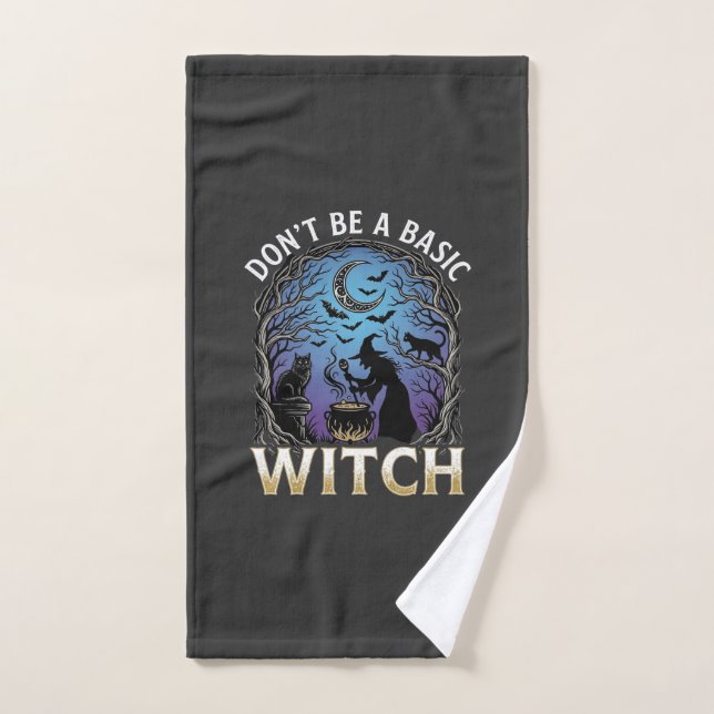 Don Be Basic Witch Halloween Cauldron Black Cats Hand Towel (Hand Towel)