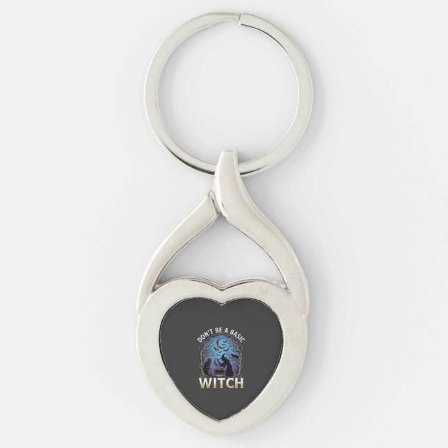 Don Be Basic Witch Halloween Cauldron Black Cats Keychain (Front)