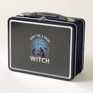 Don Be Basic Witch Halloween Cauldron Black Cats Metal Lunch Box