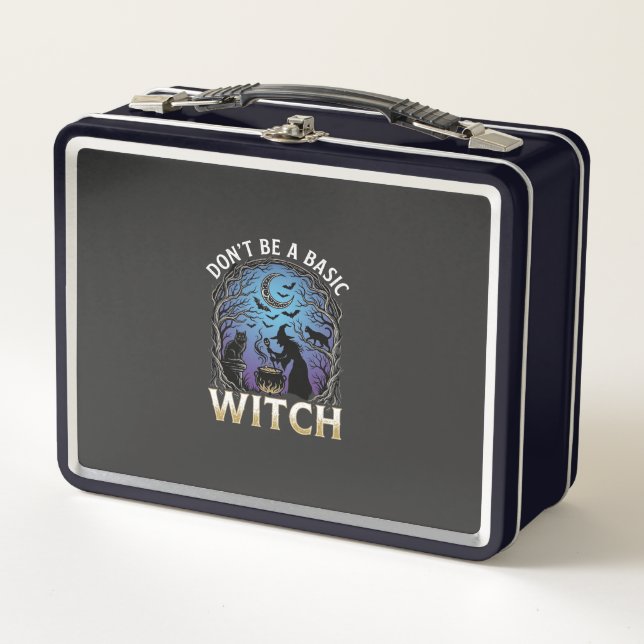 Don Be Basic Witch Halloween Cauldron Black Cats Metal Lunch Box (Front)