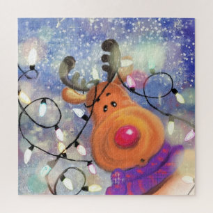 Don de puzzle de Noël avec un renne heureux
