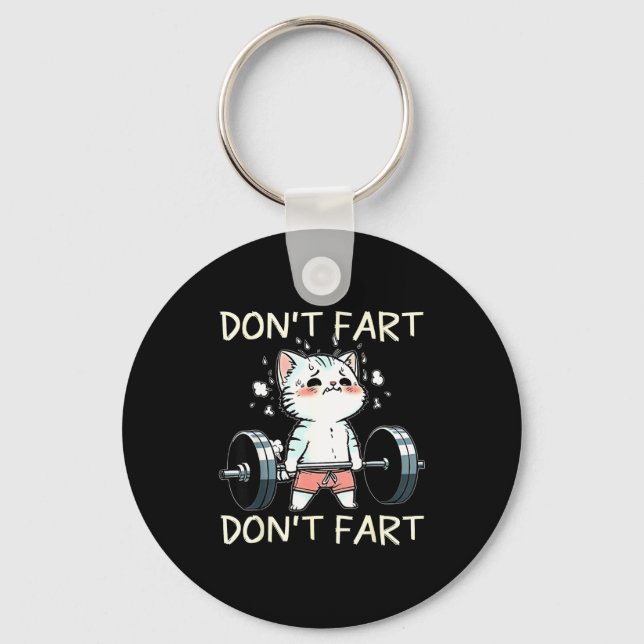 Don' Fart Gym Cat Weight Keychain (Front)