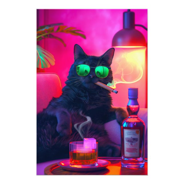 Don Gatto's Nightcap | Fancy Cat Drinking Whiskey Photo Print (Front)