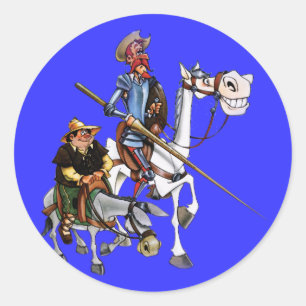 DON QUIJOTE, SANCHO, ROCINANTE y RUCIO - Cervantes Classic Round Sticker
