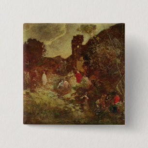 Don Quixote and Sancho Panza, c.1865 2 Inch Square Button