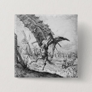Don Quixote and the Windmills 2 Inch Square Button